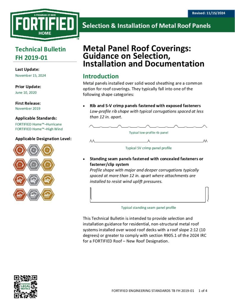 2019-01 : Metal Panel Roof Covering Guidance