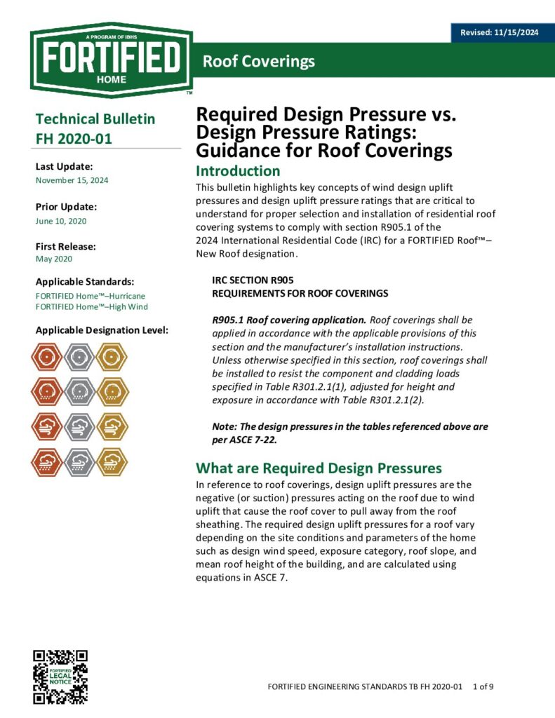 2020-01 : Design Pressure Guidance for Roof Coverings