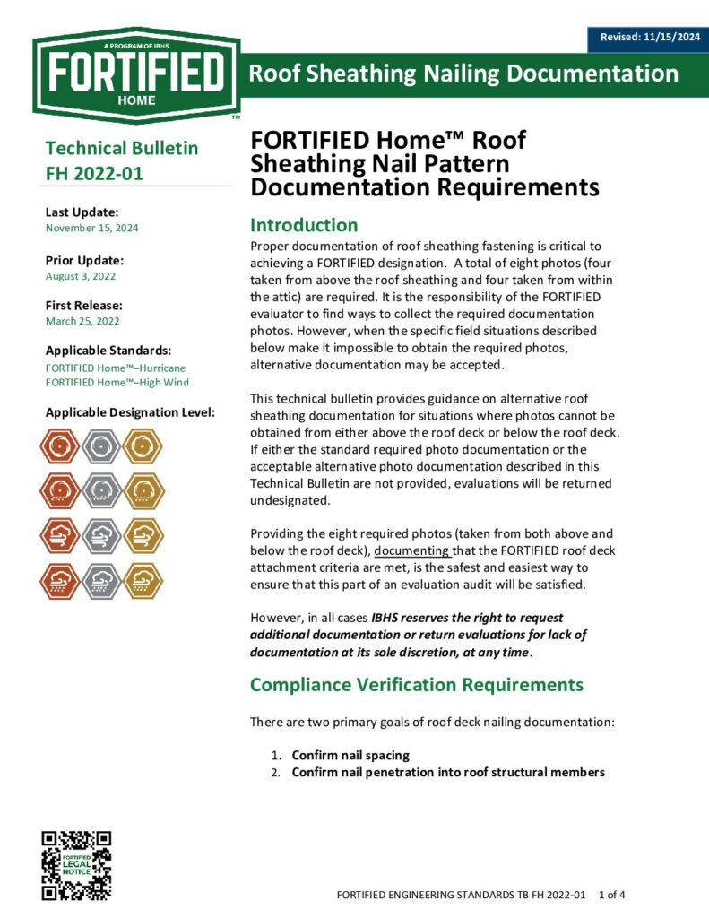 2022-01 : Roof Sheathing Nail Pattern Documentation Requirements