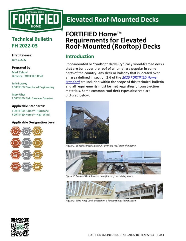 2022-03 : FORTIFIED Home Requirements for Elevated Roof-Mounted Decks