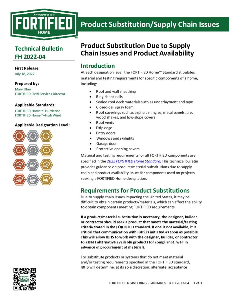 2022-04 : Product Substitution Due to Supply  Chain Issues and Product Availability