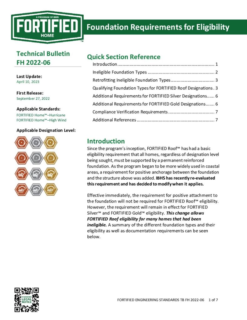 2022-06 : Foundation Requirements for  FORTIFIED Home™ Eligibility