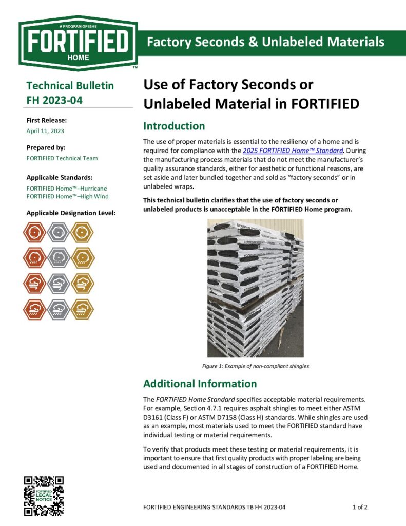 2023-04 : Use of Factory Seconds or Unlabeled Material in FORTIFIED