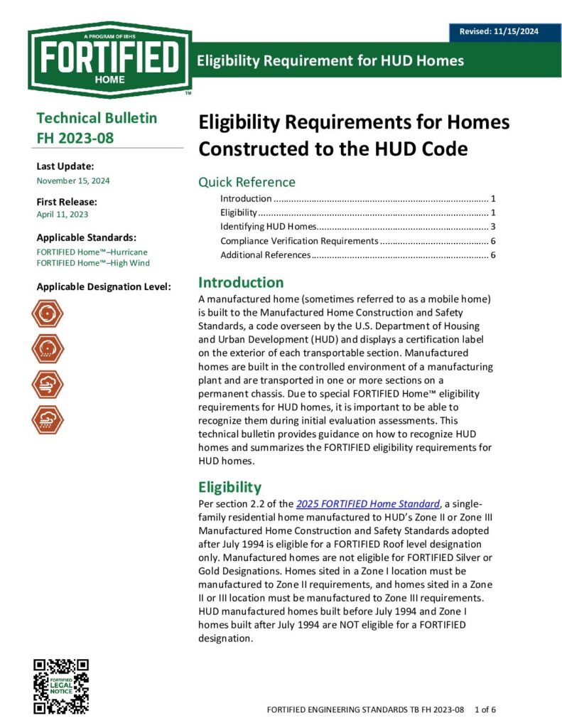 2023-08 : Eligibility Requirements for Homes  Constructed to the HUD Code