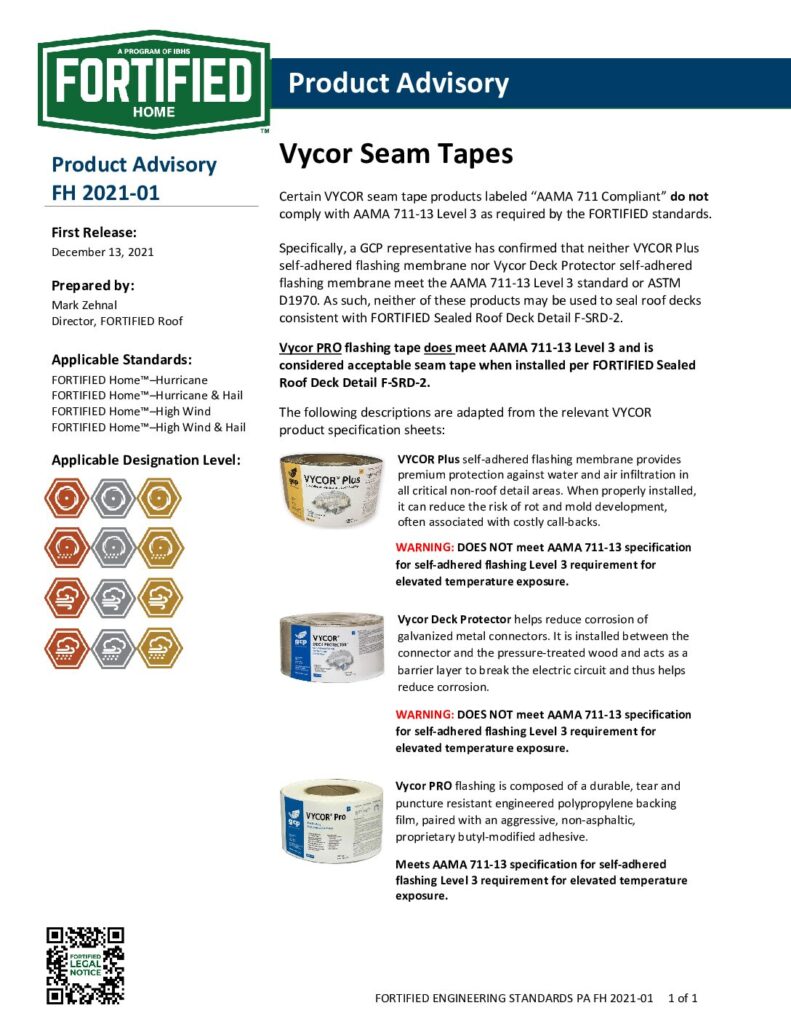 2021-01 : PA – Vycor Product Advisory