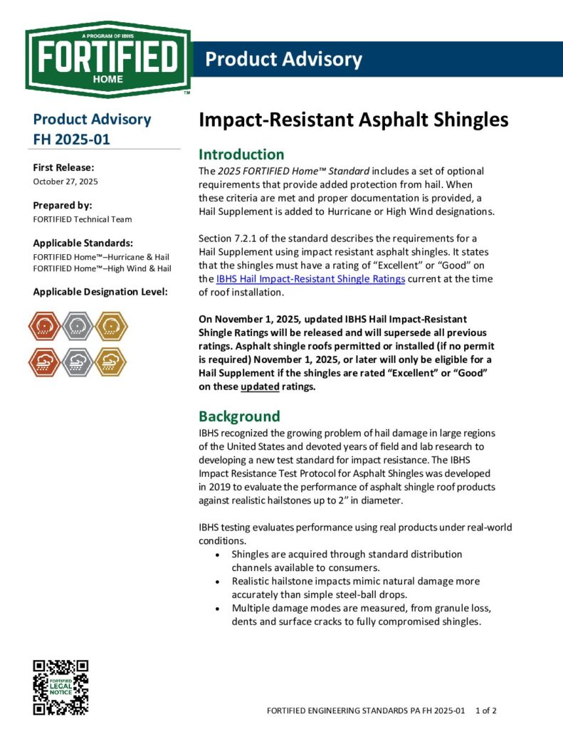 2025-01 Product Advisory FH: Impact-Resistant Asphalt Shingles