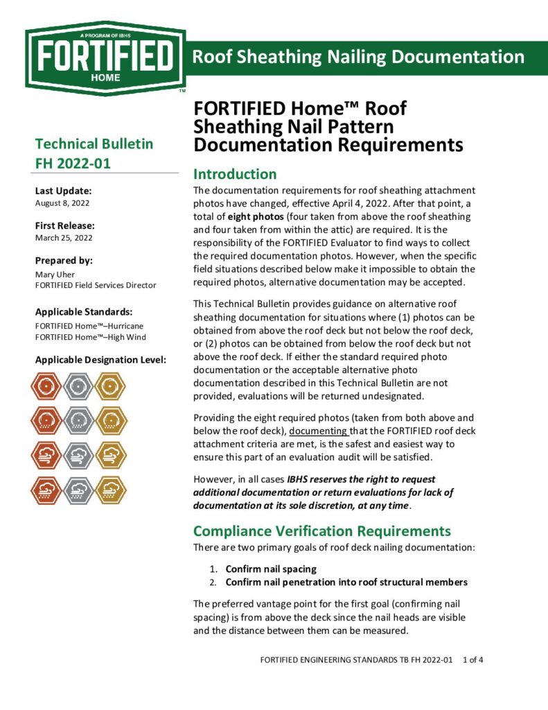 2022-01 : Roof Sheathing Nail Pattern Documentation Requirements