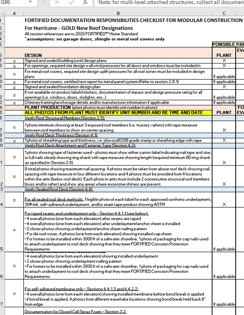 Modular Home Documentation Checklist – Excel Format (editable)